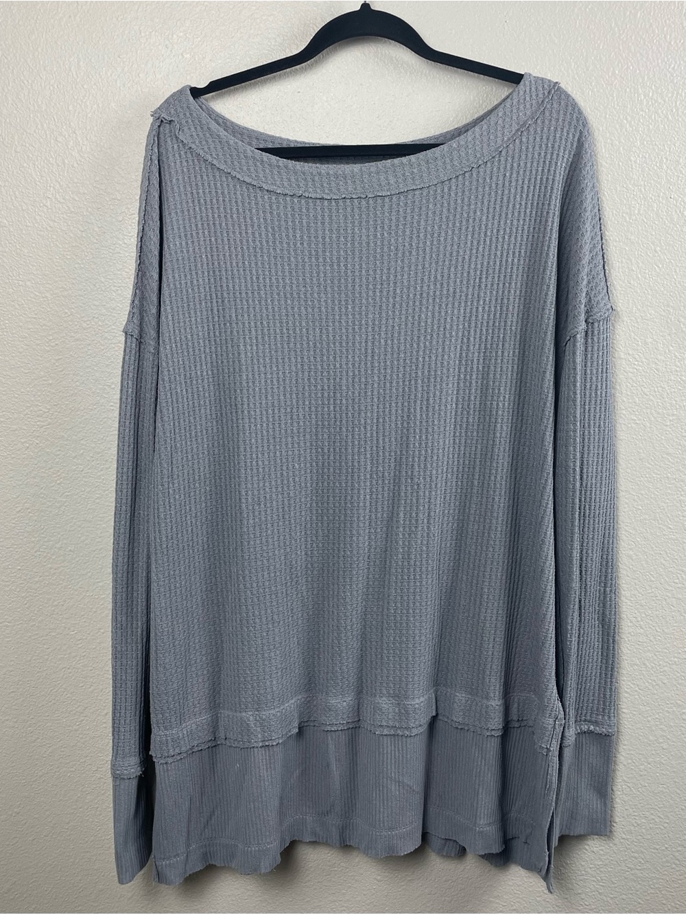 Light Grey Women's Waffle Knit Long Sleeve Sweater